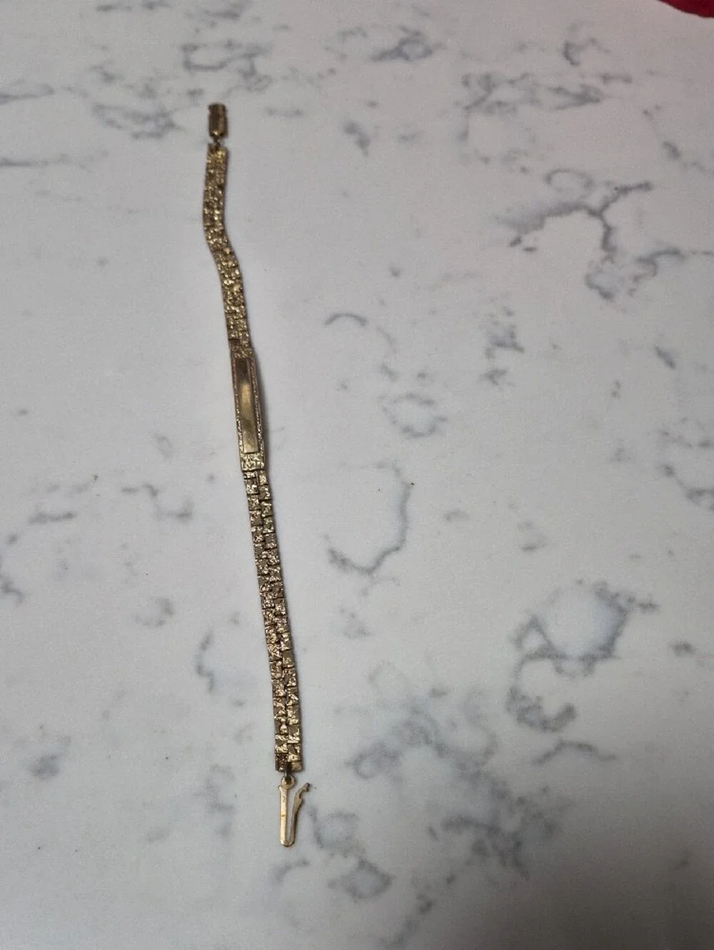 Fashion Jewelry Gold-Tone Women's ID Bracelet - Smooth Plate & Textured Chain